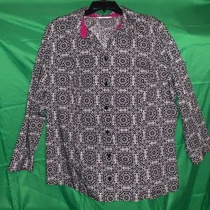 CJ Banks 3X Geometric pattern long sleeve blouse button down